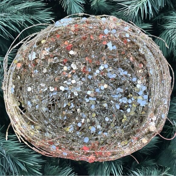 NWT New CLW Catherine Lillywhite's Silver Iridescent Decorative Accent Bird Nest - Picture 6 of 12